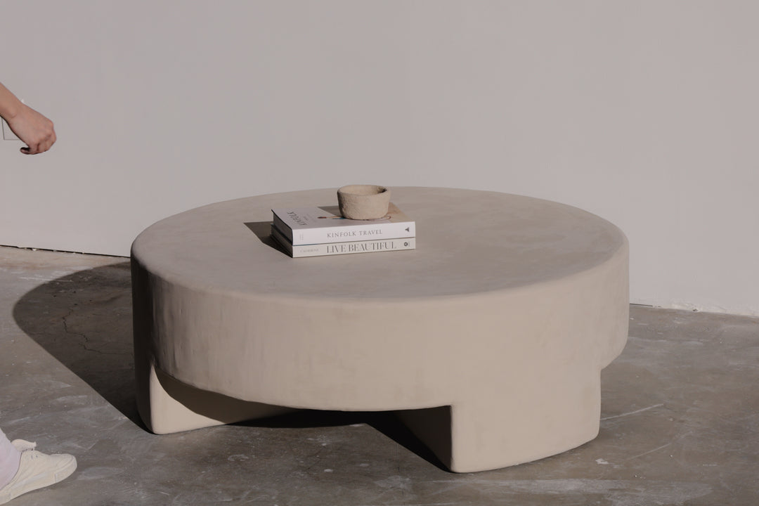 reed round plaster coffee table